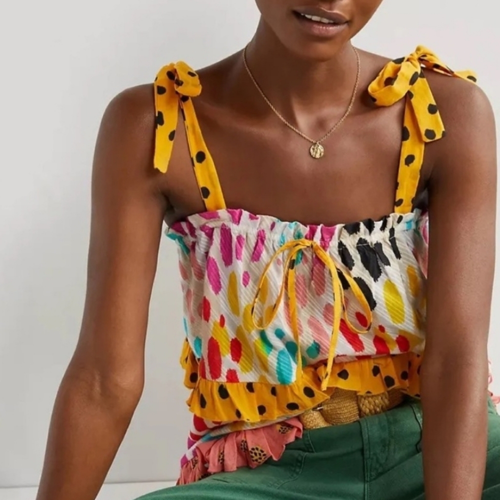 Anthropologie Conditions Apply Ruffled Abstract Polkadot Cami Size Medium - Picture 2 of 9